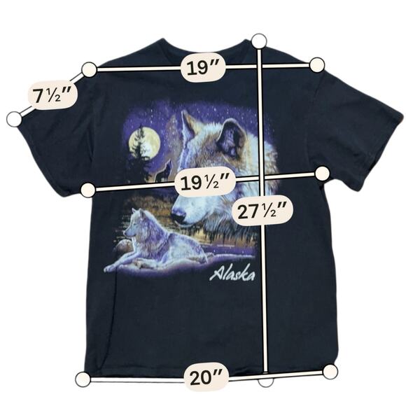 VTG Y2K Delta Pro Weight Alaska T-Shirt Mens Black Wolves Moon Graphic Print M - Picture 5 of 5